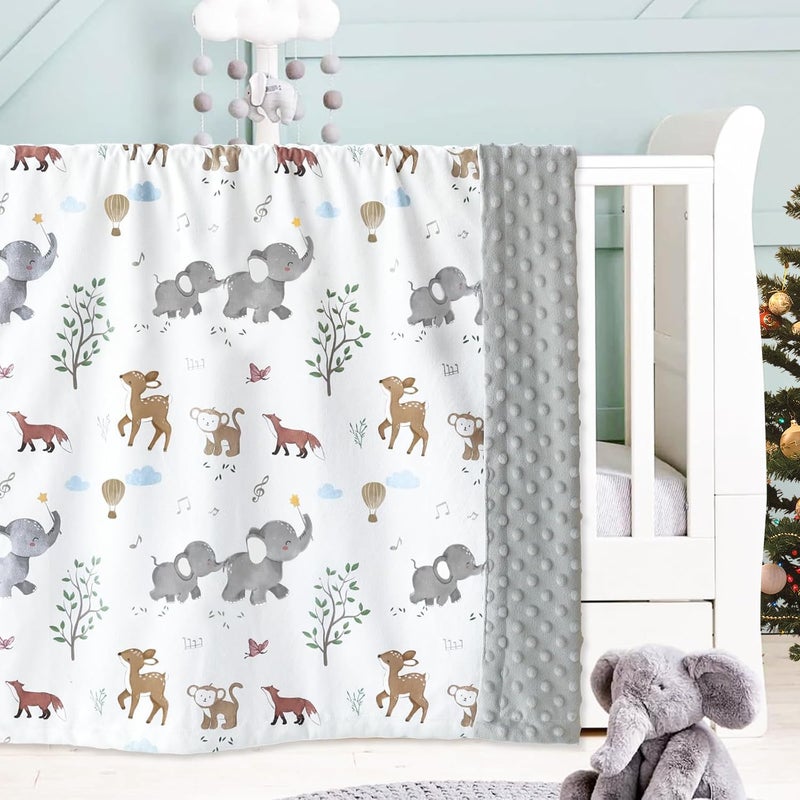 BOPRIO Baby Blankets for Unisex Boys Girls, Super Soft Nursery Minky Blankets with Woodland Animal Design and Dotted Fleece Backing, Printed Bed Throws Newborn Toddler Gift 30 x 40 Inch - Image 4